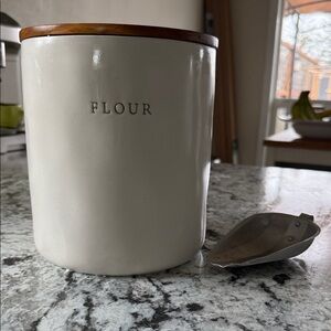 Hearth and hand off White Ceramic Flour Canister with Wooden Lid